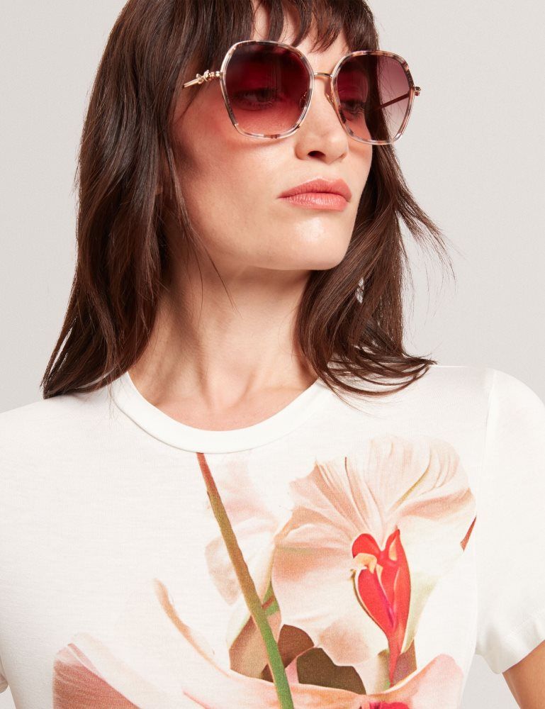 Tricouri Dama Ted Baker Meeliee - Floral Graphic Fitted Crew Neck T-shirt Bej Roz | 314062-YBL