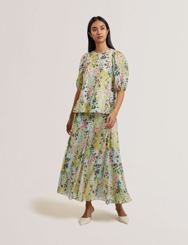 Tricouri Dama Ted Baker Micha - Floral Binding Detail Puffed Sleeve Blouse Albi | 196430-LCY