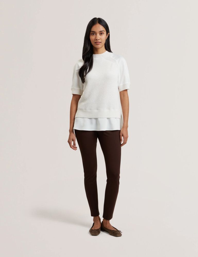 Tricouri Dama Ted Baker Onzaa - Raglan Short Sleeve Knitted Top With Shirt Hem Albi | 631972-PHD