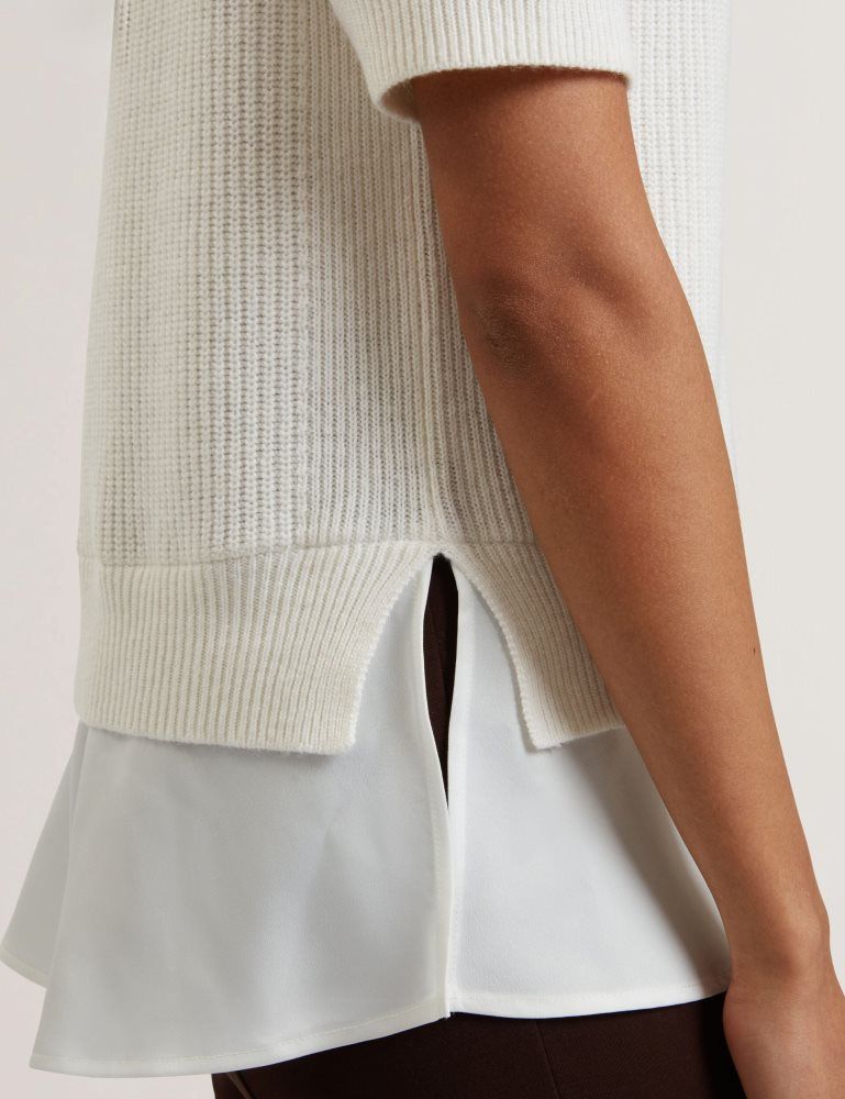 Tricouri Dama Ted Baker Onzaa - Raglan Short Sleeve Knitted Top With Shirt Hem Albi | 631972-PHD