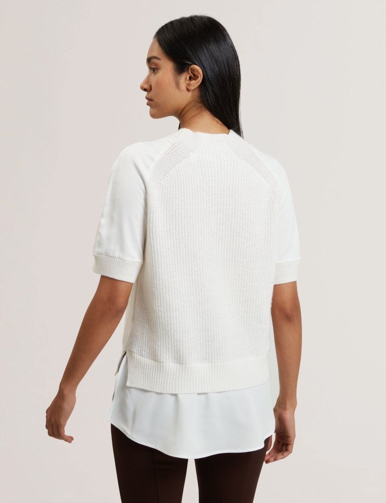 Tricouri Dama Ted Baker Onzaa - Raglan Short Sleeve Knitted Top With Shirt Hem Albi | 631972-PHD