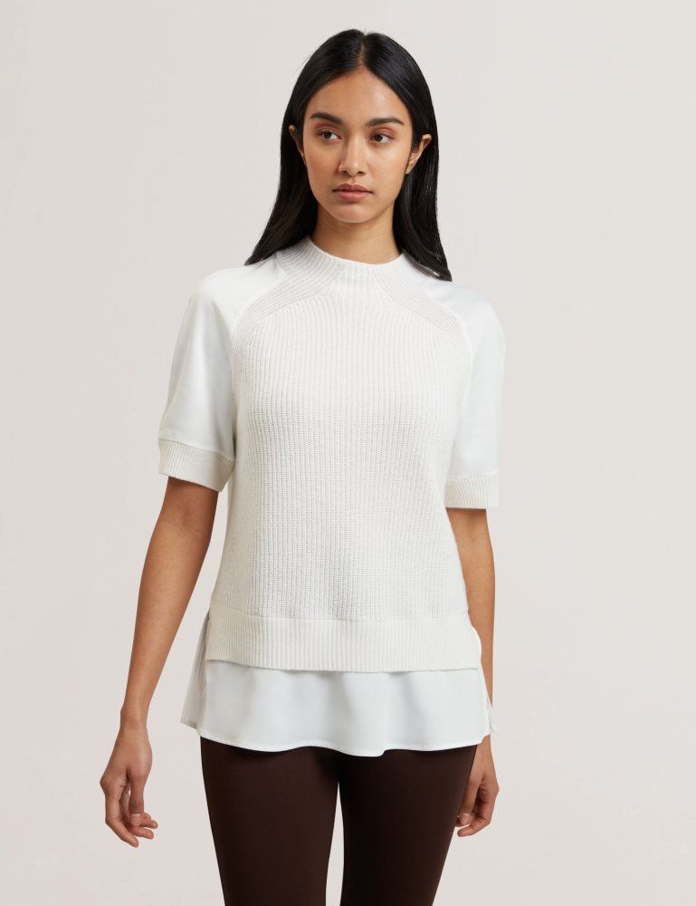 Tricouri Dama Ted Baker Onzaa - Raglan Short Sleeve Knitted Top With Shirt Hem Albi | 631972-PHD