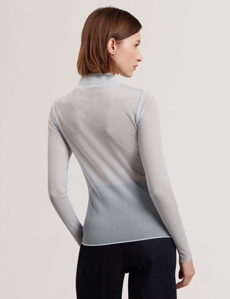 Tricouri Dama Ted Baker Pipya - Floral High Neck Long Sleeve Mesh Top Albastri | 205469-NQI