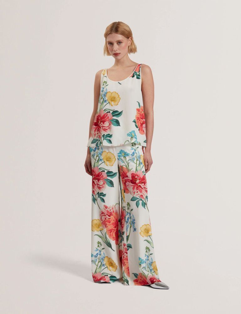 Tricouri Dama Ted Baker Purrla - Floral Print Scoop Neck Sleeveless Top Albi | 632570-CVU