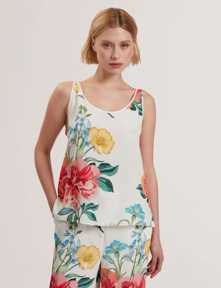 Tricouri Dama Ted Baker Purrla - Floral Print Scoop Neck Sleeveless Top Albi | 632570-CVU