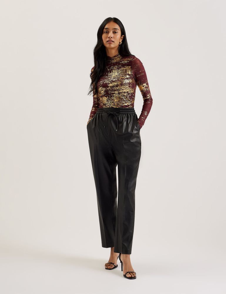 Tricouri Dama Ted Baker Sofiy - Foil Print High Neck Mesh Top Rosii | 123875-SUO