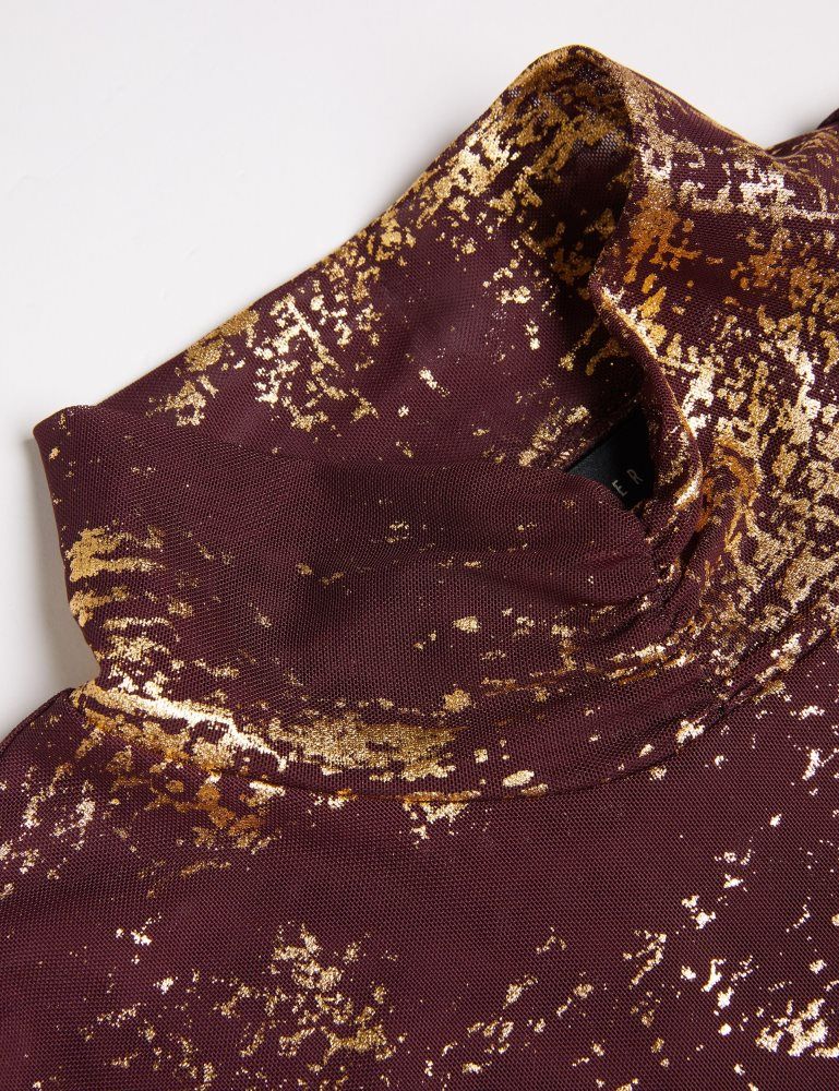 Tricouri Dama Ted Baker Sofiy - Foil Print High Neck Mesh Top Rosii | 123875-SUO