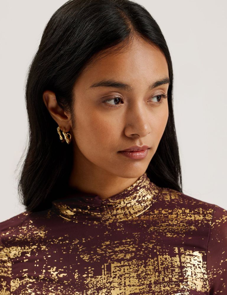 Tricouri Dama Ted Baker Sofiy - Foil Print High Neck Mesh Top Rosii | 123875-SUO