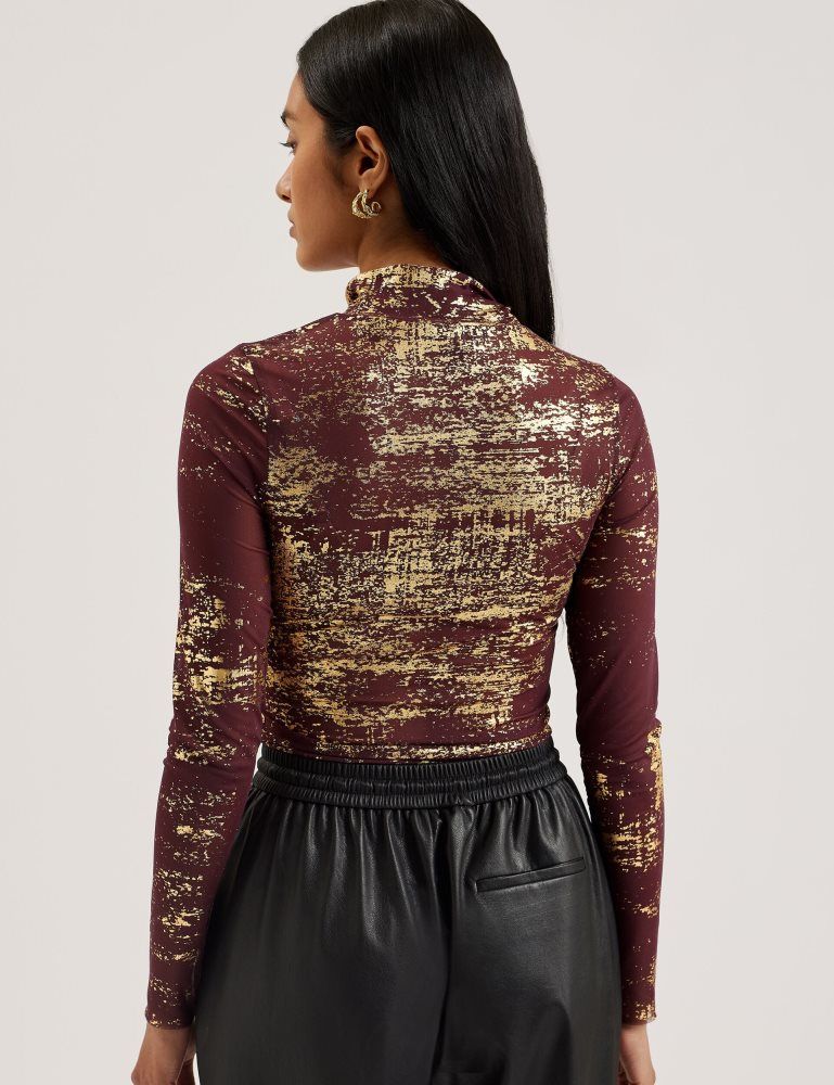 Tricouri Dama Ted Baker Sofiy - Foil Print High Neck Mesh Top Rosii | 123875-SUO