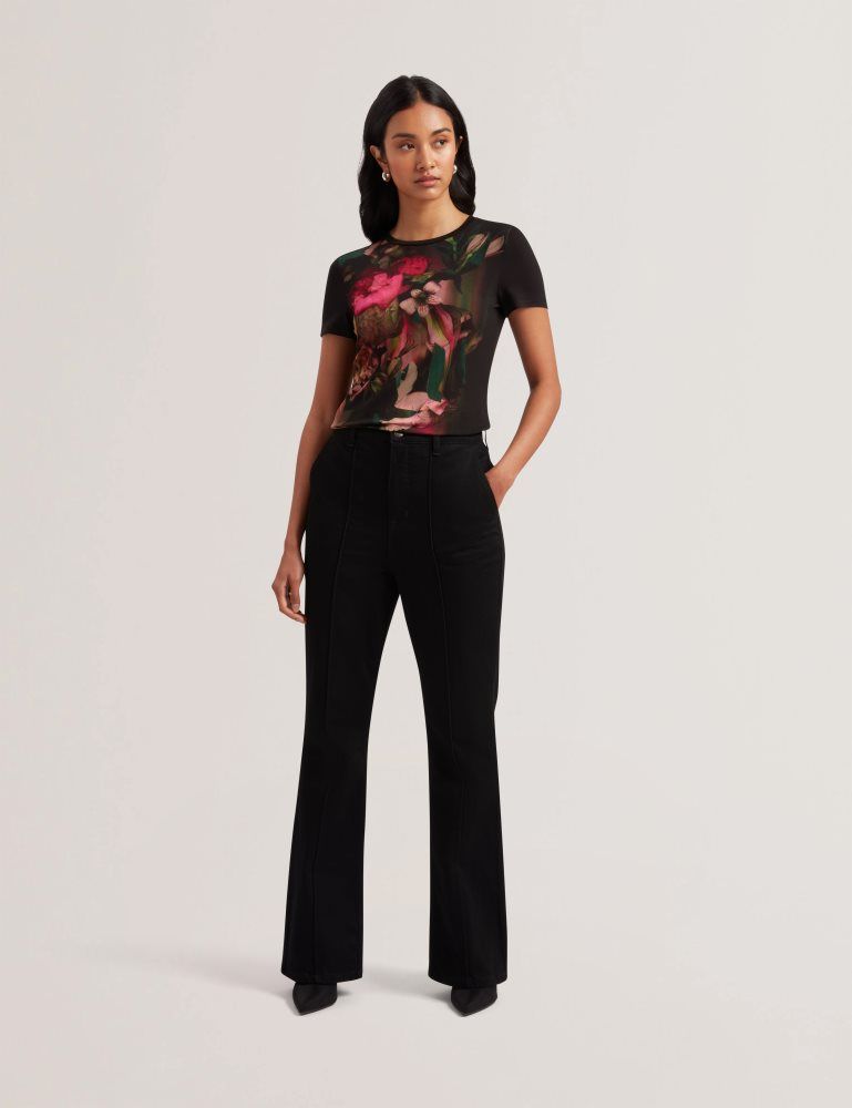 Tricouri Dama Ted Baker Sunnyy - Blurred Floral Print Slim Fit T-shirt Negrii | 854607-ABP