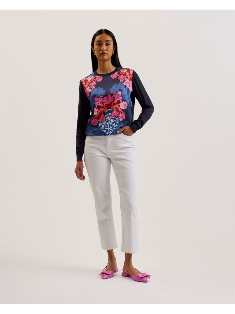 Tricouri Dama Ted Baker Teanha - Woven Front Printed Jumper Bleumarin | 742385-IYA