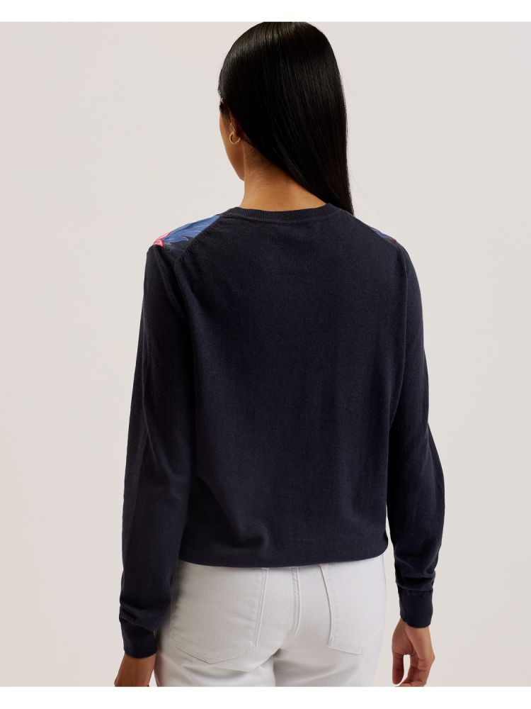 Tricouri Dama Ted Baker Teanha - Woven Front Printed Jumper Bleumarin | 742385-IYA