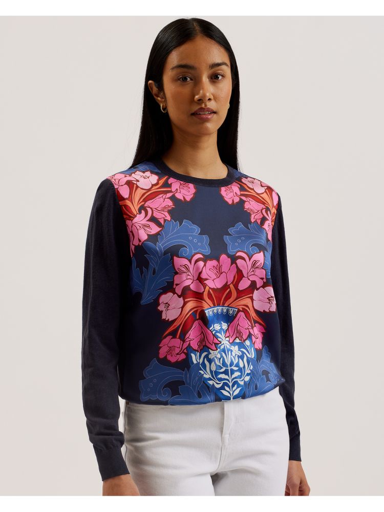 Tricouri Dama Ted Baker Teanha - Woven Front Printed Jumper Bleumarin | 742385-IYA