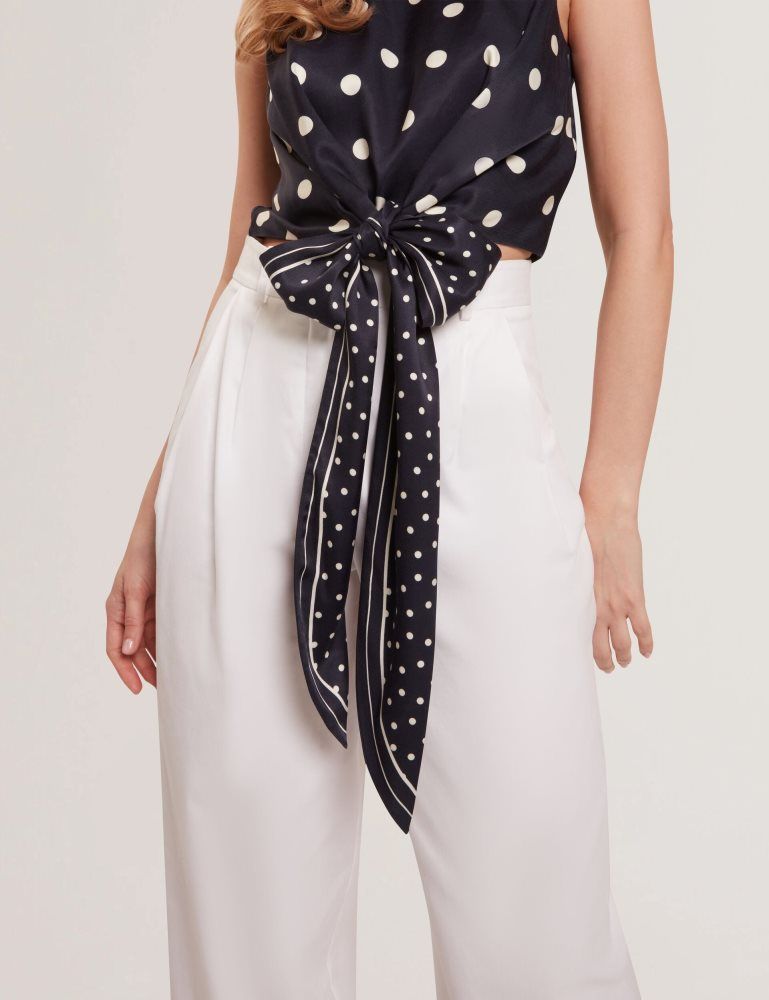 Tricouri Dama Ted Baker Veiraa - Polka Dot Tie Front Sleeveless Crop Top Bleumarin | 318569-EAM