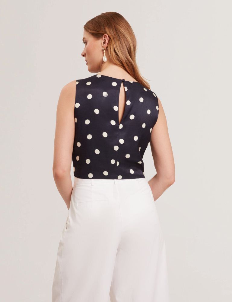 Tricouri Dama Ted Baker Veiraa - Polka Dot Tie Front Sleeveless Crop Top Bleumarin | 318569-EAM