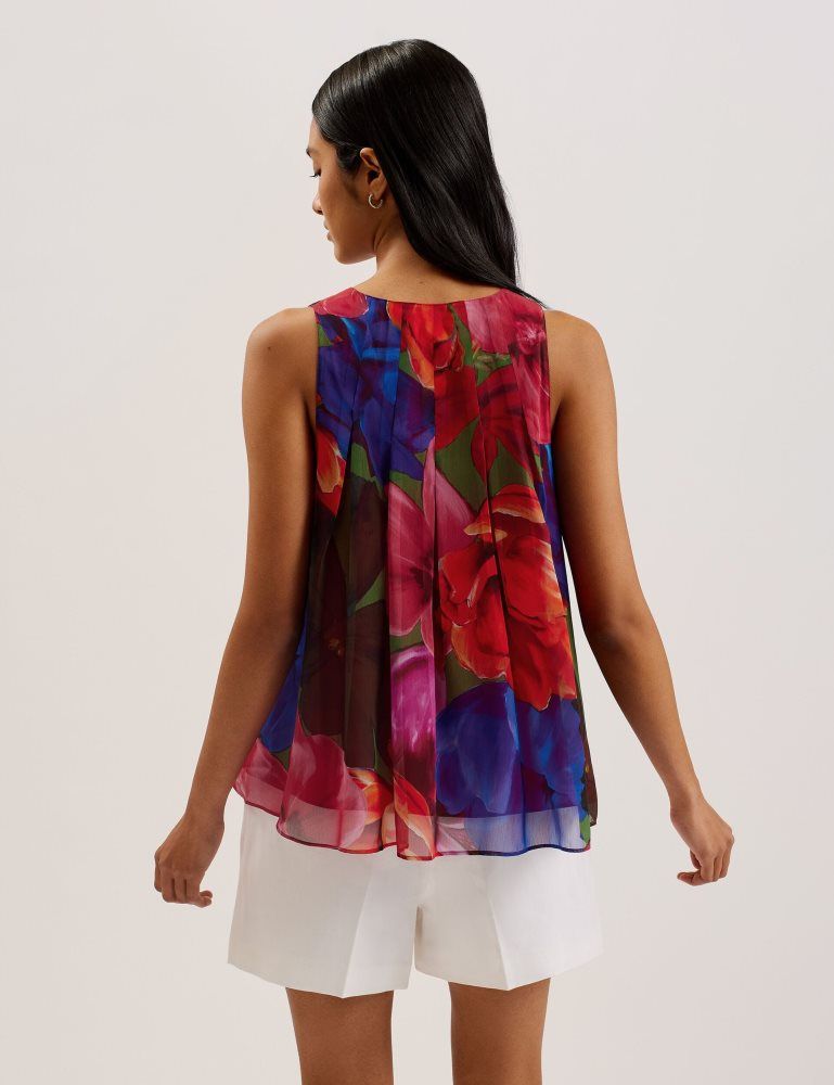 Tricouri Dama Ted Baker Vernoge - Organza Tropical Bloom V-neck Pleated Top Colorati | 713460-VUT
