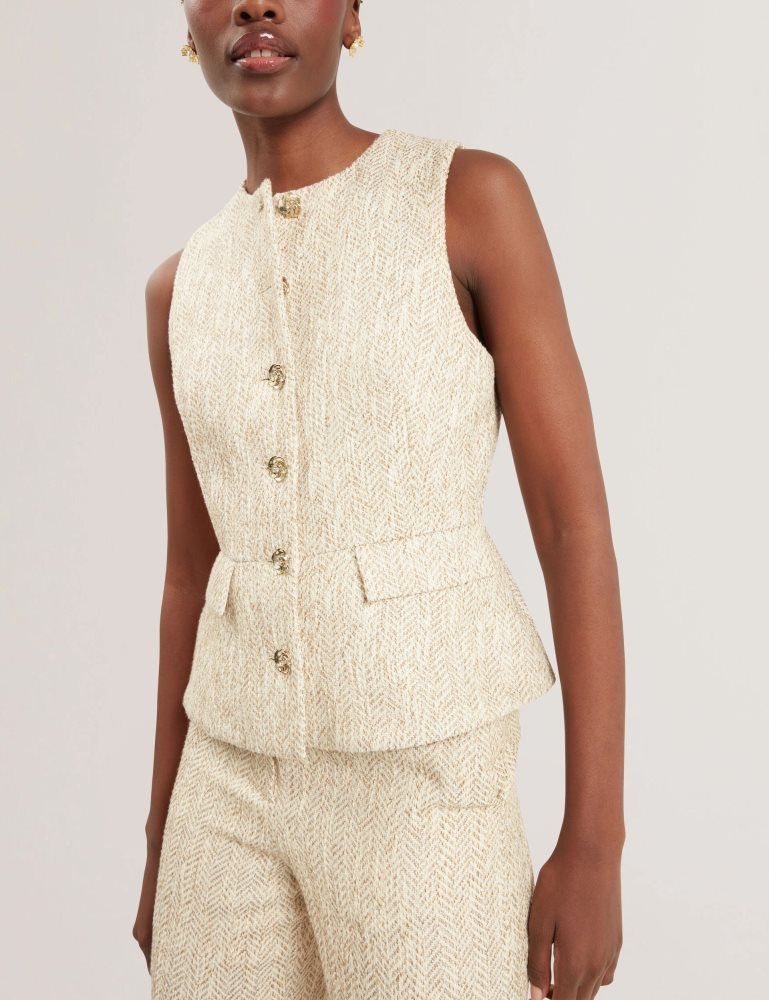 Tricouri Dama Ted Baker Vulpaw - Boucle Herringbone Fitted Waistcoat Albi | 258061-JCU