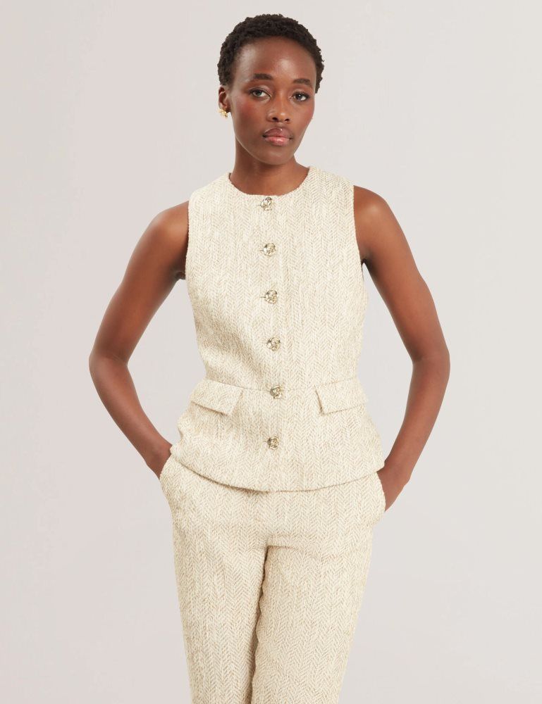 Tricouri Dama Ted Baker Vulpaw - Boucle Herringbone Fitted Waistcoat Albi | 258061-JCU